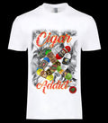 Cigar Addict Tee - cigar band collage in smoke graphic on white tee, ChapTR 50 x BLACKSTYLE DC collab