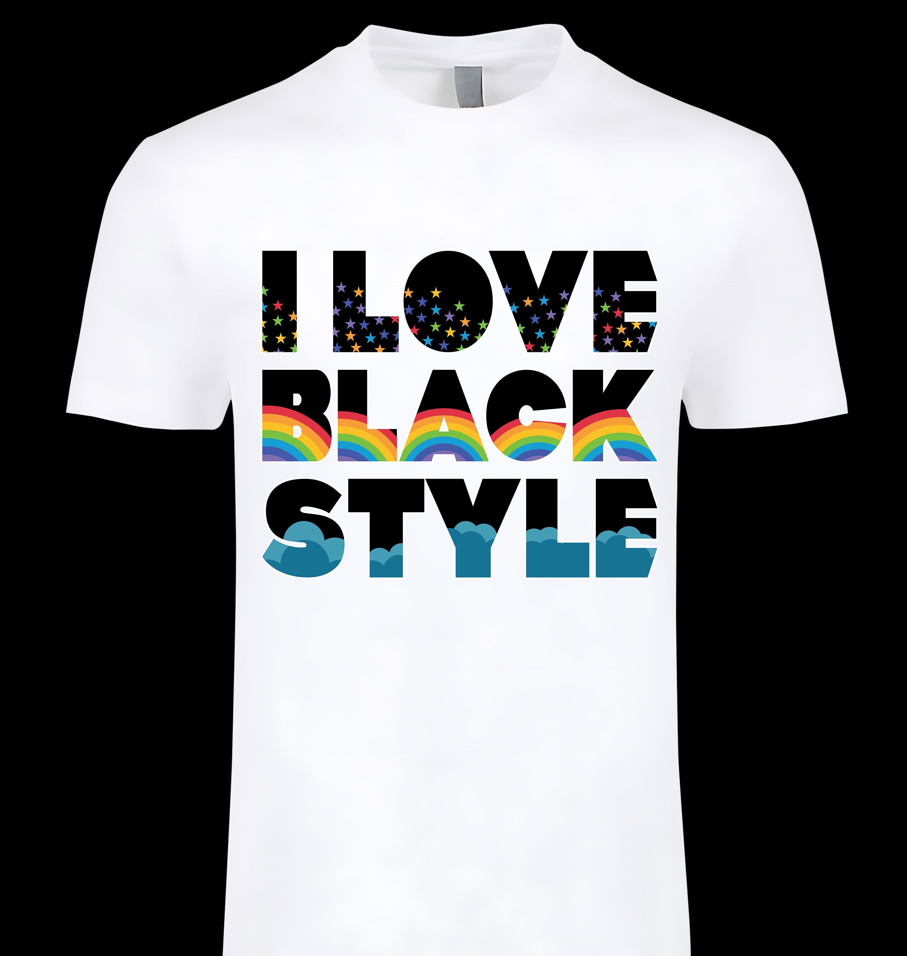 I Love Blackstyle Tee - bold rainbow and star typography graphic on white tee, BLACKSTYLE DC