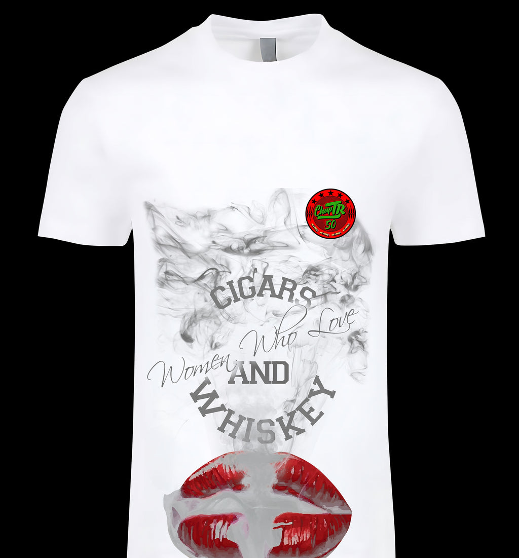 Cigars Women and Whiskey Tee - smoke and red lips graphic, ChapTR 50 x BLACKSTYLE DC collab