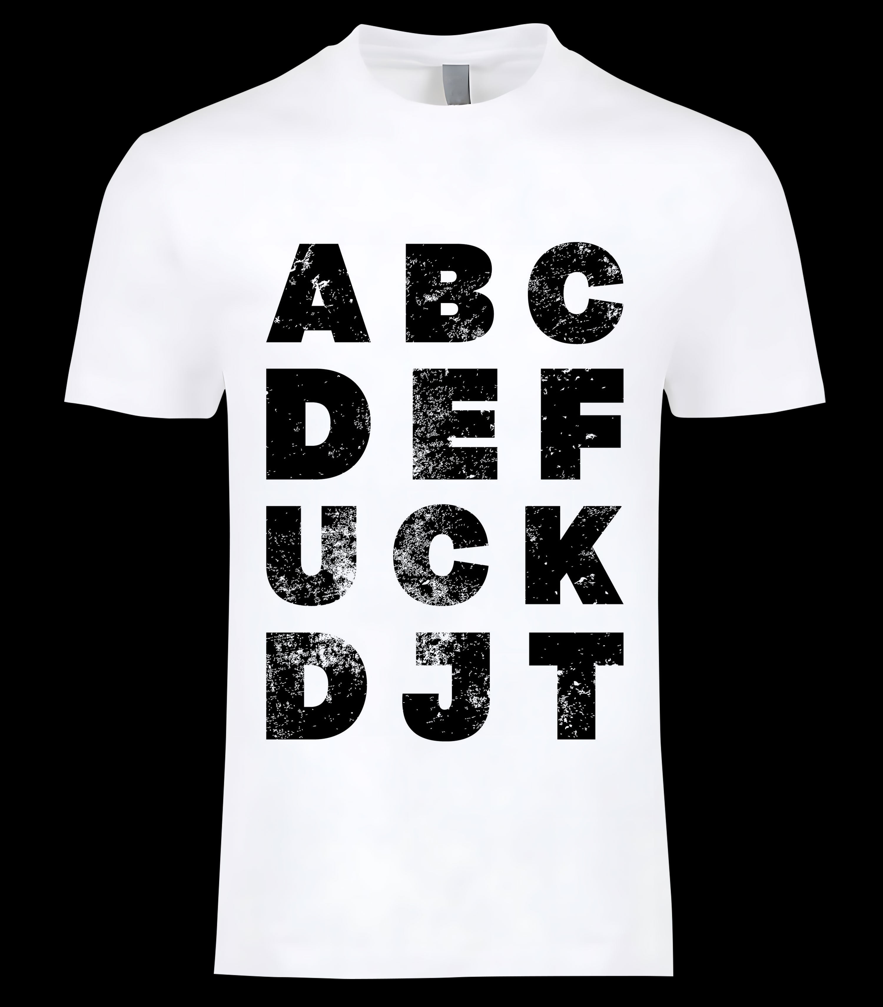 ABCDef Free Speech Tee - distressed bold block letter statement graphic on white tee, BLACKSTYLE DC