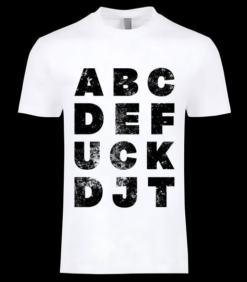 ABCDef Free Speech Tee - distressed bold block letter statement graphic on white tee, BLACKSTYLE DC