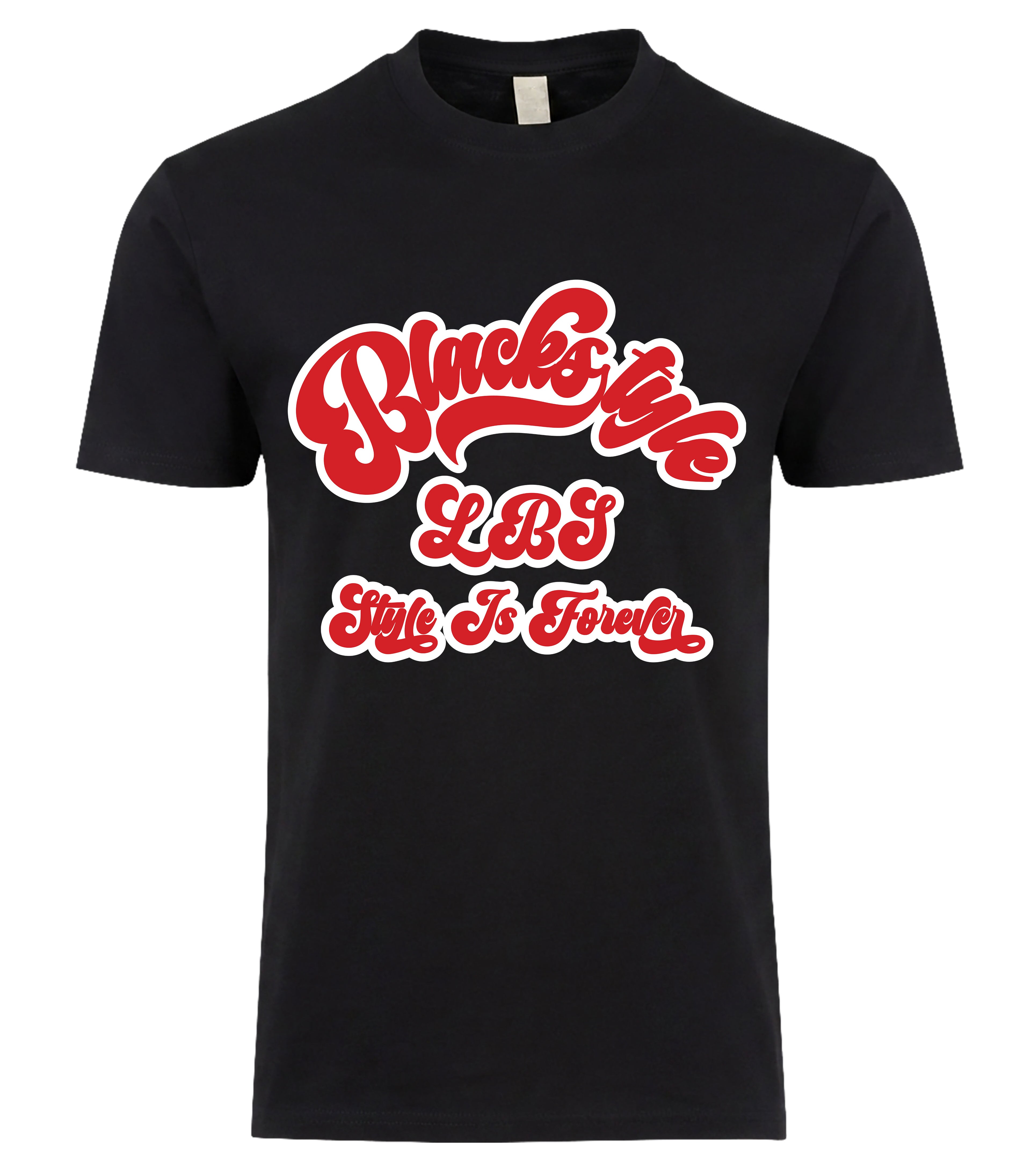 Blackstyle LBS Style Is Forever Tee - retro red script logo on black tee, BLACKSTYLE DC