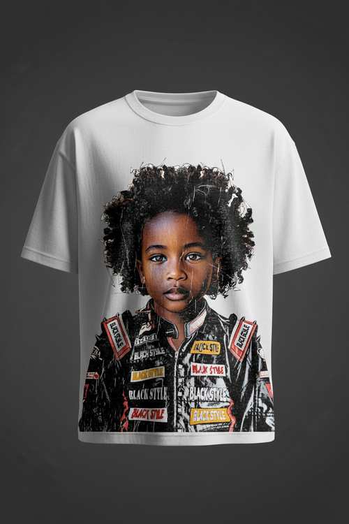 BLACKSTYLE DC Asphalt Princess editorial portrait tee on white shirt