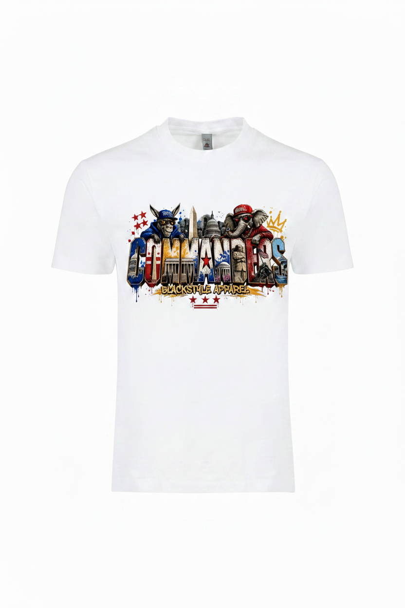 COMMANDERS BLACKSTYLE Apparel white tee with graffiti graphic centered on chest